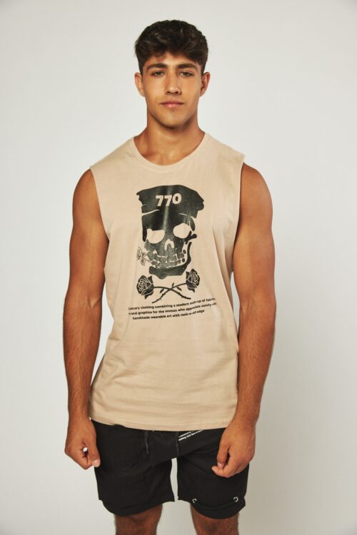 Designed Man Sleeveless Beige Top  SKULL