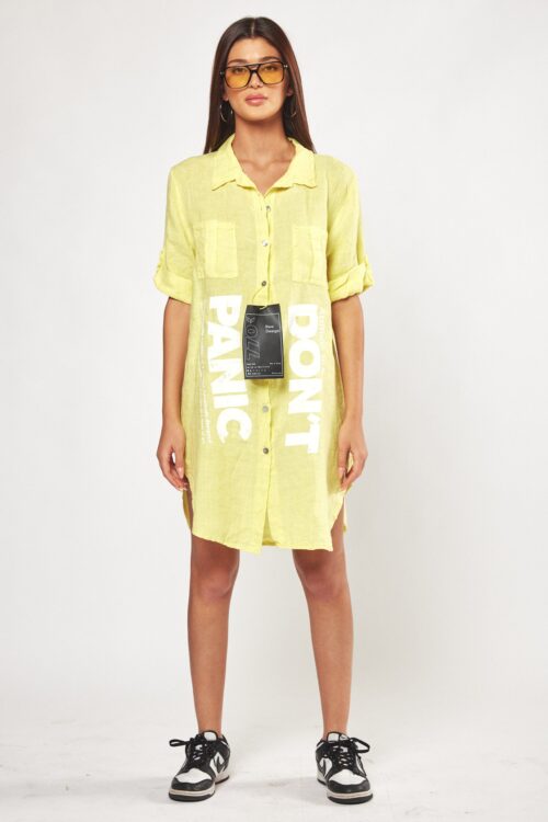Yellow Buttoned Up Linen Tunic Dress PANIC