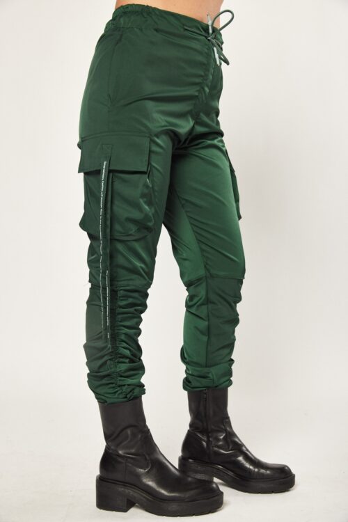 Designed Green Satin Cargo Jogger Pants  ORDER