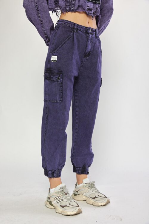Designed Washed Purple Jogers Denim Pants  STYLE
