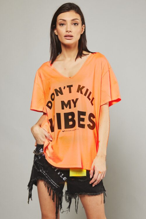 Short Sleeve Designed Wide  Neon Orange T- Shirt  VIBES