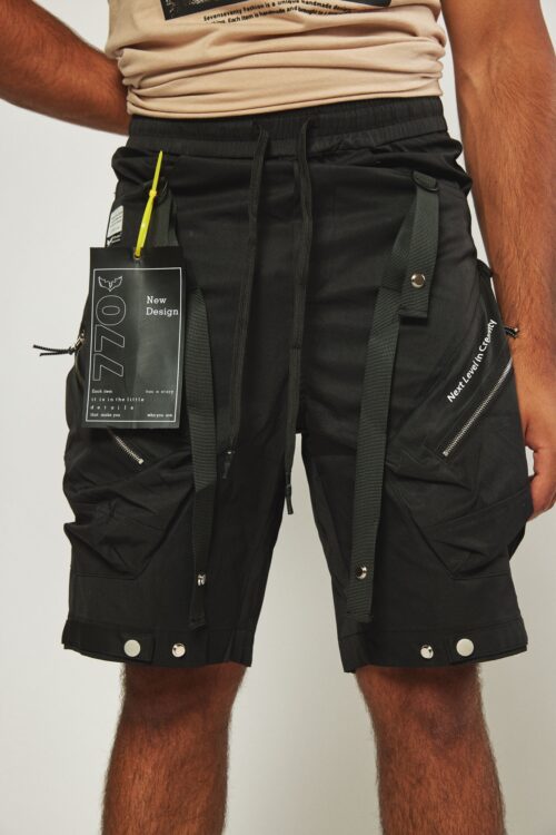 Black  Man Bermuda Cotton and Nylon Pants 770