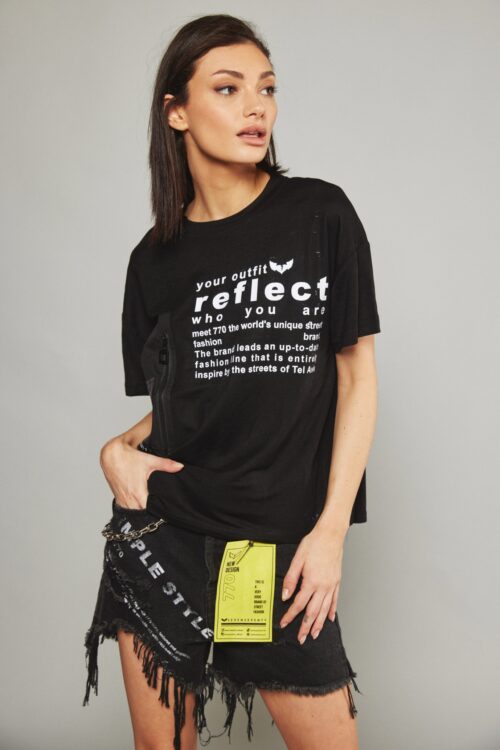 Short Sleeve Black  Designed Wide Pocket  T- Shirt  REFLECT