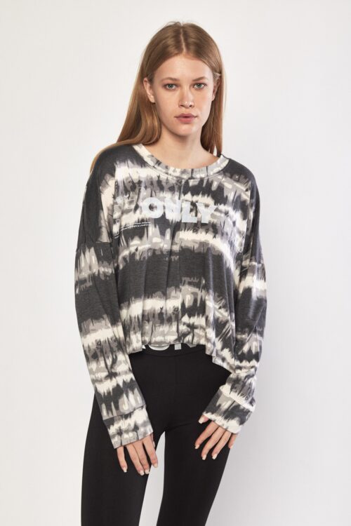 Gray And White Colors Tie Dye Hoodie Top  ONLY