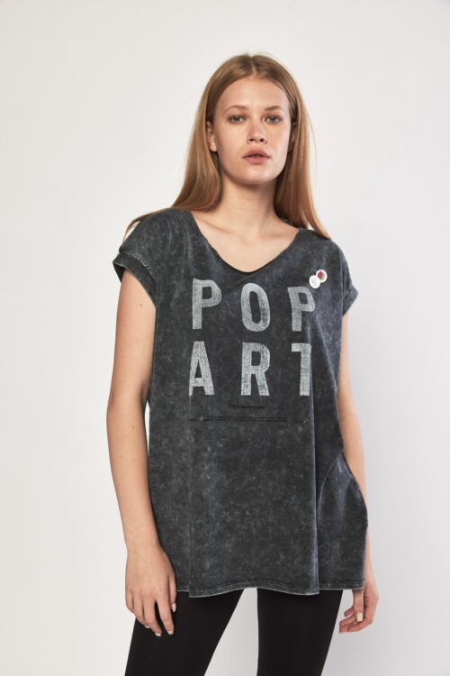  Designed  Washed Black Short T- Shirt  POP ART