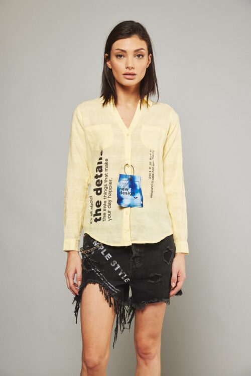 Yellow Long Sleeves Buttoned Top FETAILS