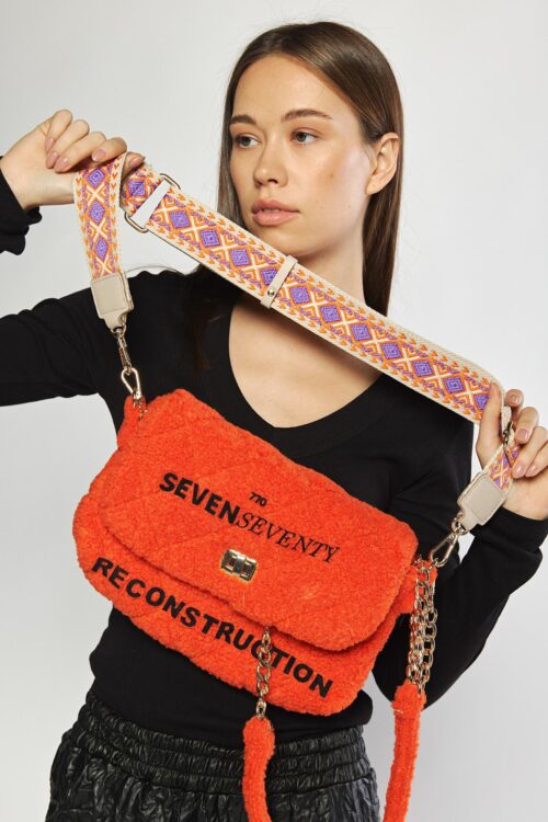 Designed Orange Cotton Fur Small Hand Bag  SEVEN