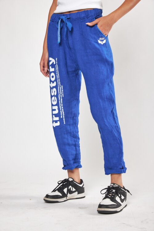 Designed Blue  Linen Pants  TRUE STORY