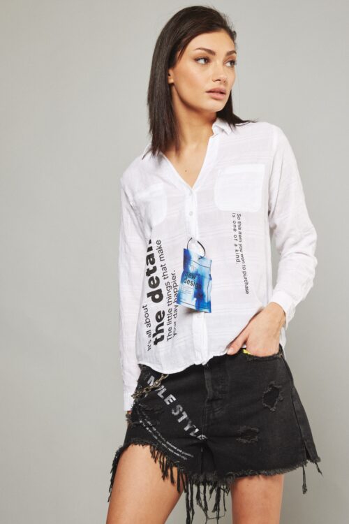 White Long Sleeves Buttoned Top FETAILS