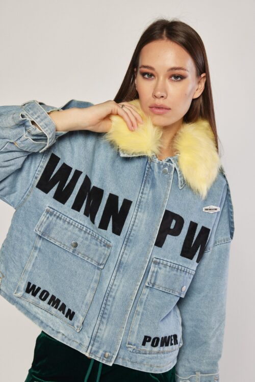 Blue Denim  With  Faux White Fur Jacket  PWR