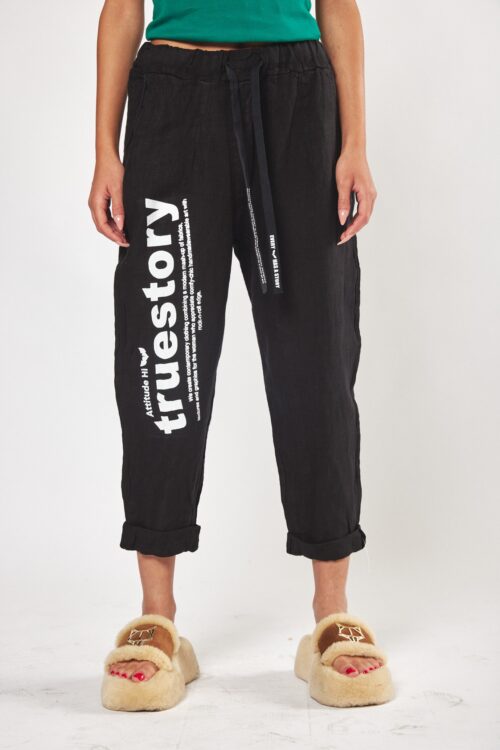 Designed Black Linen Pants  TRUE STORY
