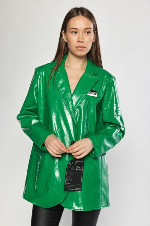 Black Vinyl Wide Blazer Jacket  SIMPLE
