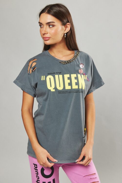  Designed  Grey T- Shirt QUEEN