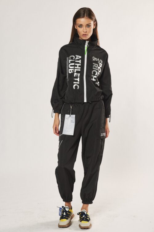 Two Piece Black  Designed Nylon Jogger  Set  CLUB