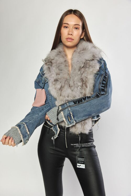 Blue Denim  With  Fur  And Knit  Jacket  MINIMAL