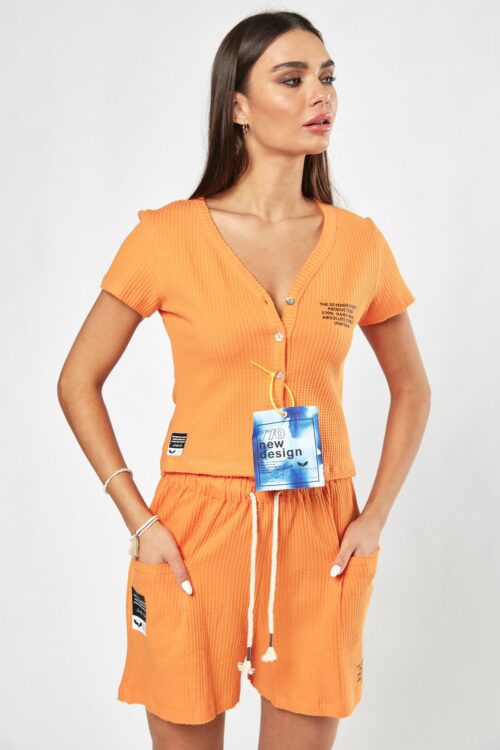 Orange Two Piece Cotton Short Set  HAND MADE