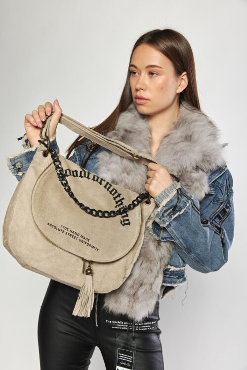 Designed Beige Leather Hand Bag STREET