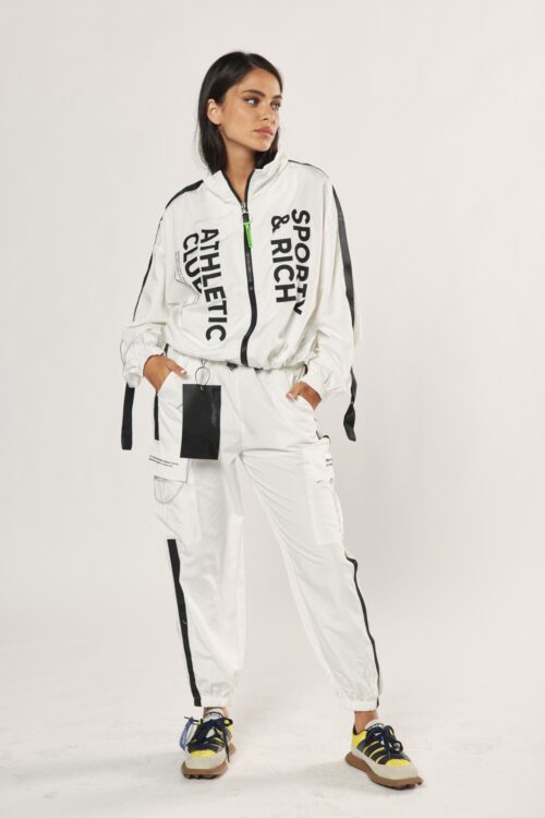 Two Piece White Designed Nylon Jogger Set  CLUB