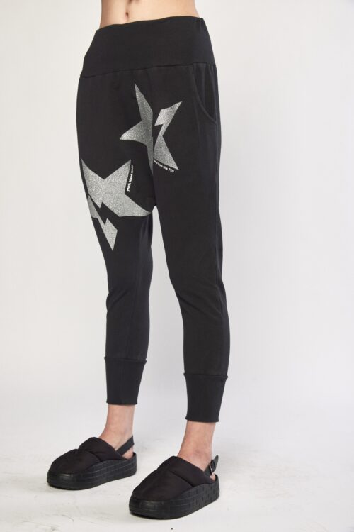 Designed Black Baggy Jogger Pants STARS