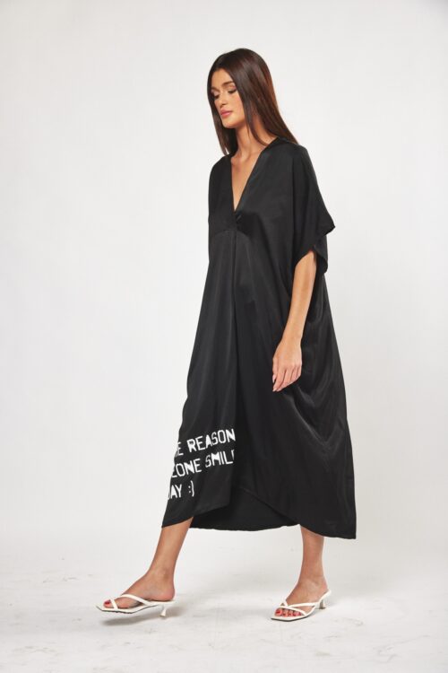 Black Satin Wide Cut Maxi Dress REASON