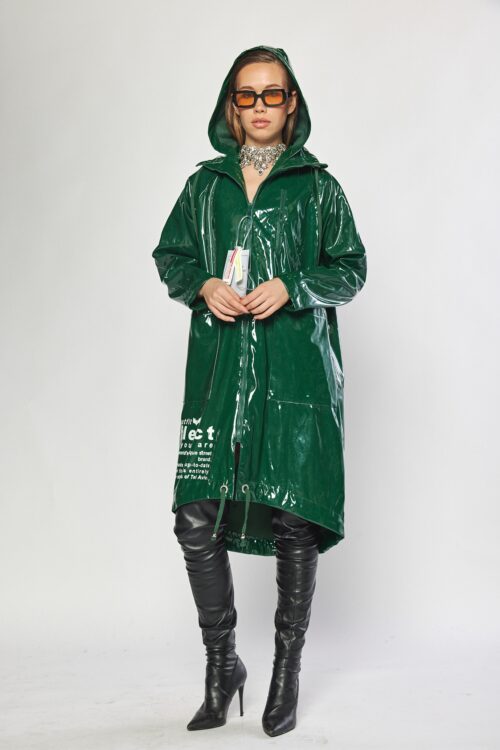  Designed Green Long vinyl Coat Jacket  REFLECT