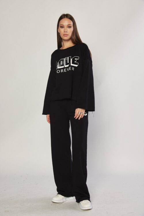 2 Piece Black Color Pullover  Jogger Set  LOVE