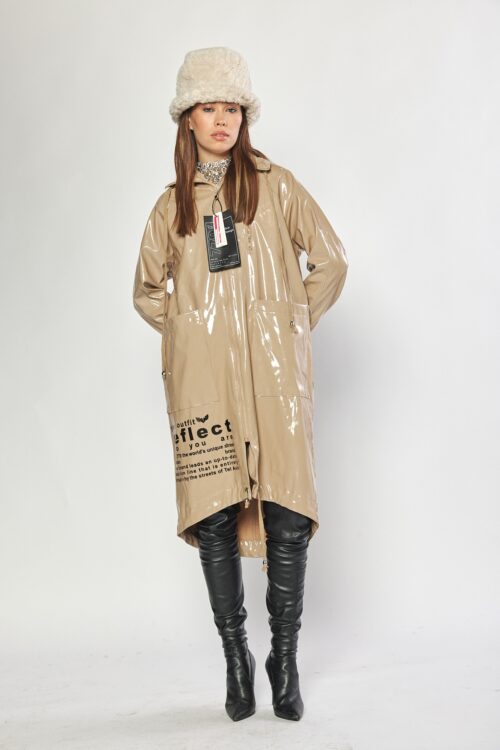  Designed Green Long vinyl Coat Jacket  REFLECT