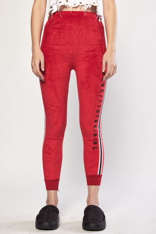 Designed Red  Velvet Leggings STREETWEAR