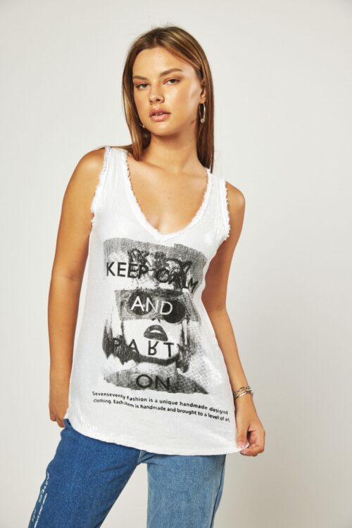 White Sequins Designed  Tank  CALM