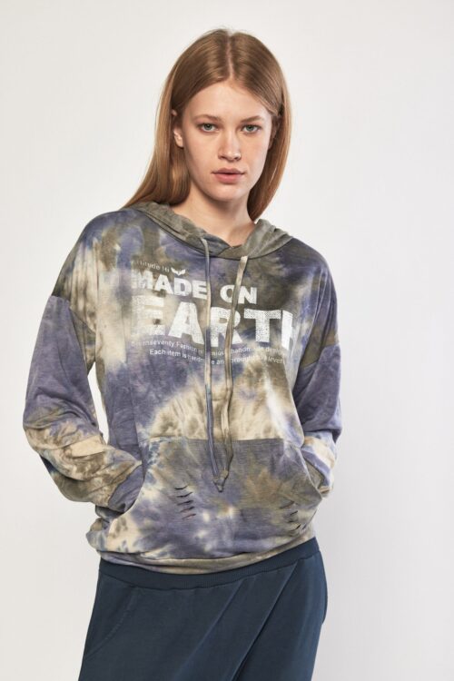 Purple And Olive Green Colors Tie Dye Hoodie Top  EARTH