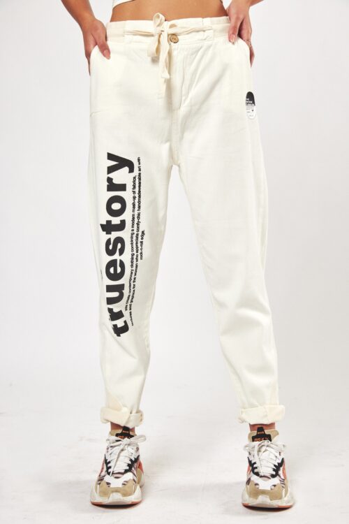 Designed Ivory White Cotton Denim Pants  STORY