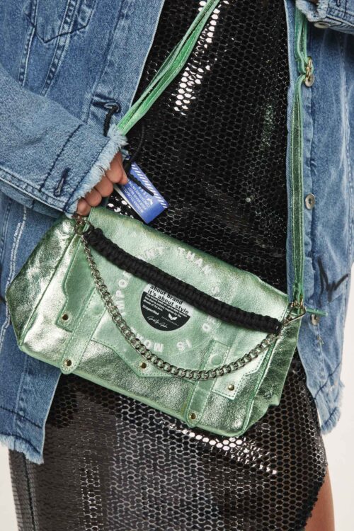 Designed Metallic Mint Green Leather Small Hand Bag IMPORTANT