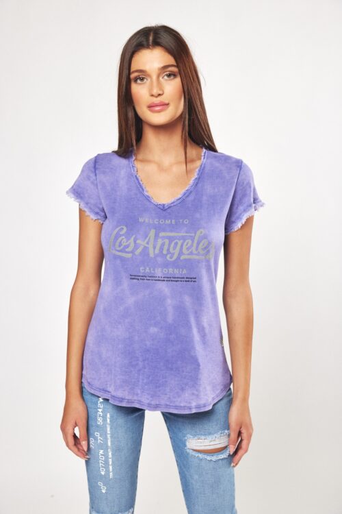  Designed Washed Purple T- Shirt  LA