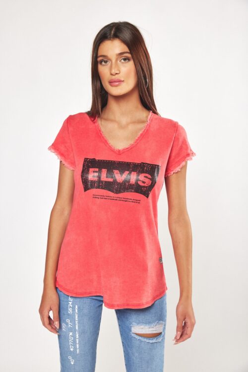  Designed Washed Red T- Shirt  ELVIS