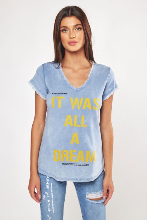  Designed Washed Light Blue T- Shirt  DREAM