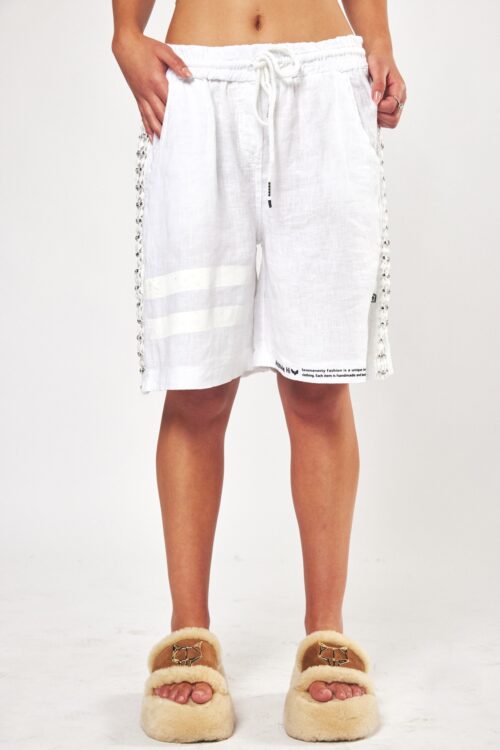 White  Linen Bermuda Pants ATTITUDE