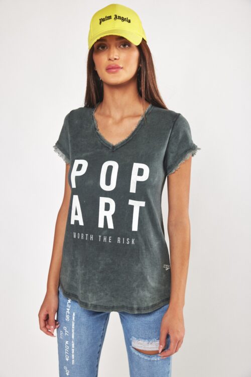  Designed Washed Grey T- Shirt  POP