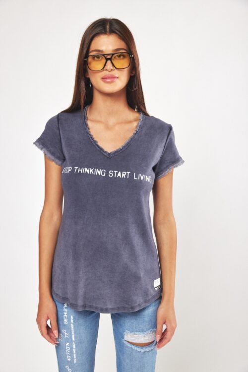  Designed Washed Grey Blue T- Shirt  START