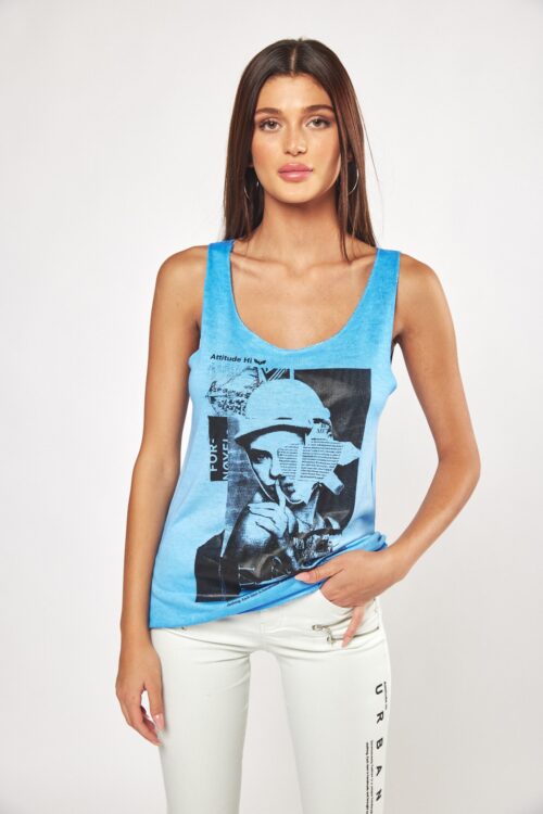 Blue Designed  Tank  ATTITUDE