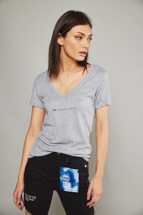 Gray Designed Basic T Shirt  SEVEN