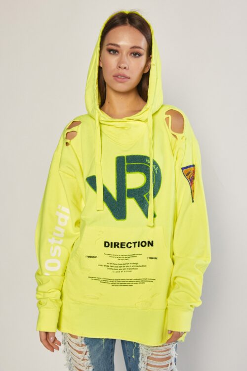 Yellow Hooded  Long Sleeves Pullover Top DIRECTION
