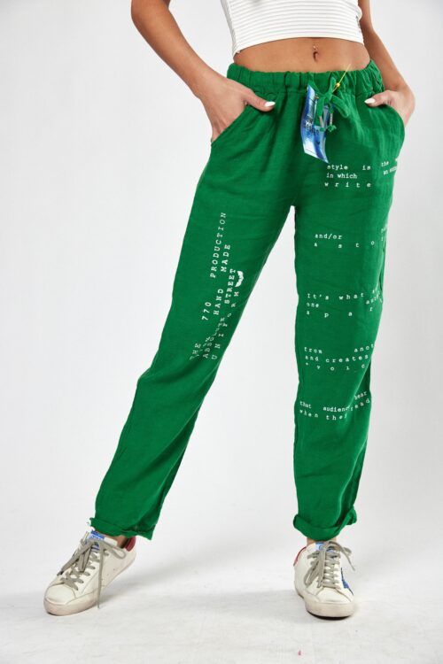 Green  Designed Linen Jogger Pants  770