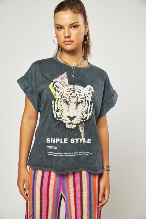  Designed  Washed Grey T- Shirt  SIMPLE