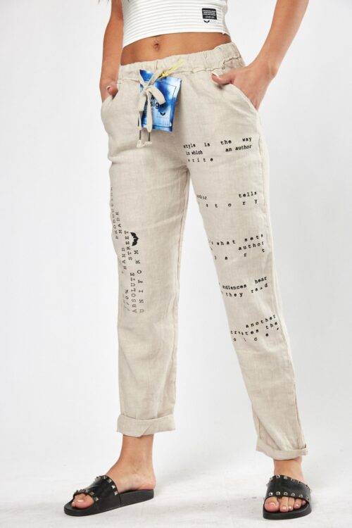 Beige Designed Linen Jogger Pants  770