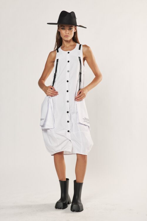 Designed White buttoned up Dress HANDMADE