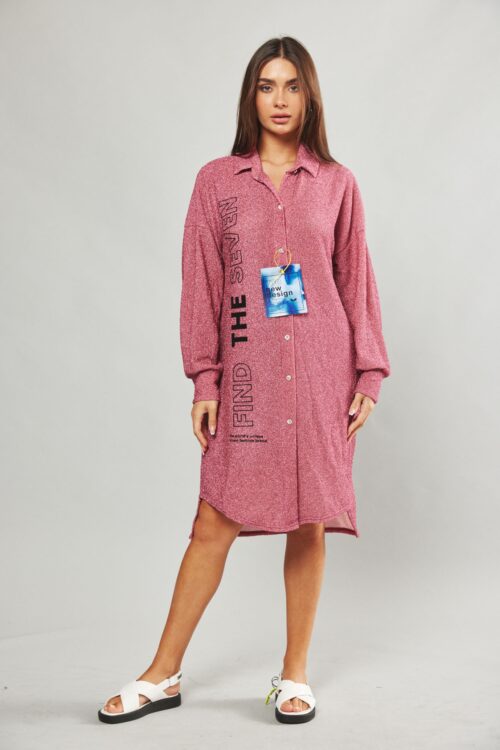 Pink Lurex Buttoned Up Midi Dress FIND