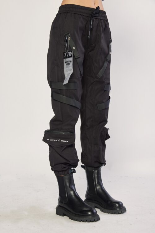 Designed Black Cargo Jogger Pants  770