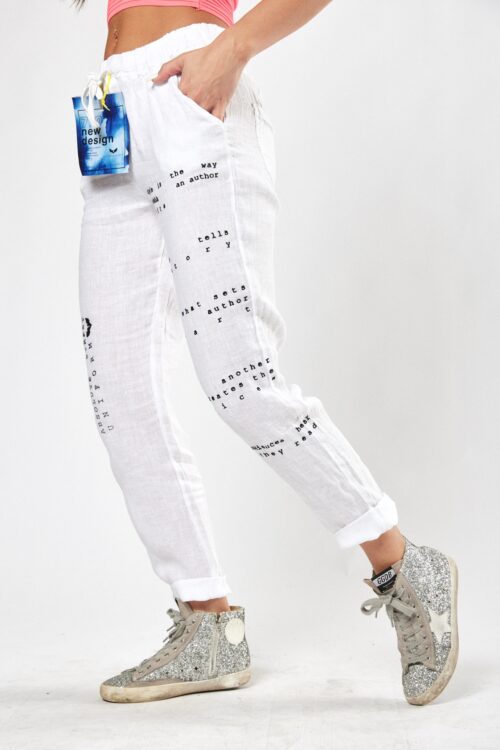 White Designed Linen Jogger Pants  770