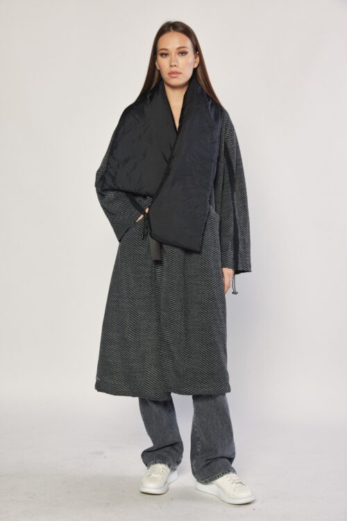  Designed Washed Black Long  Coat  LOOK