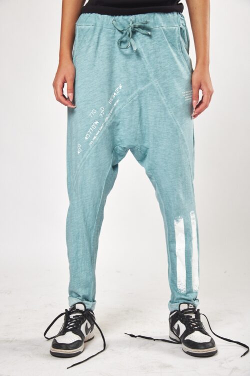 Designed Washed Turquoise Jogger Baggy Pants SKULL